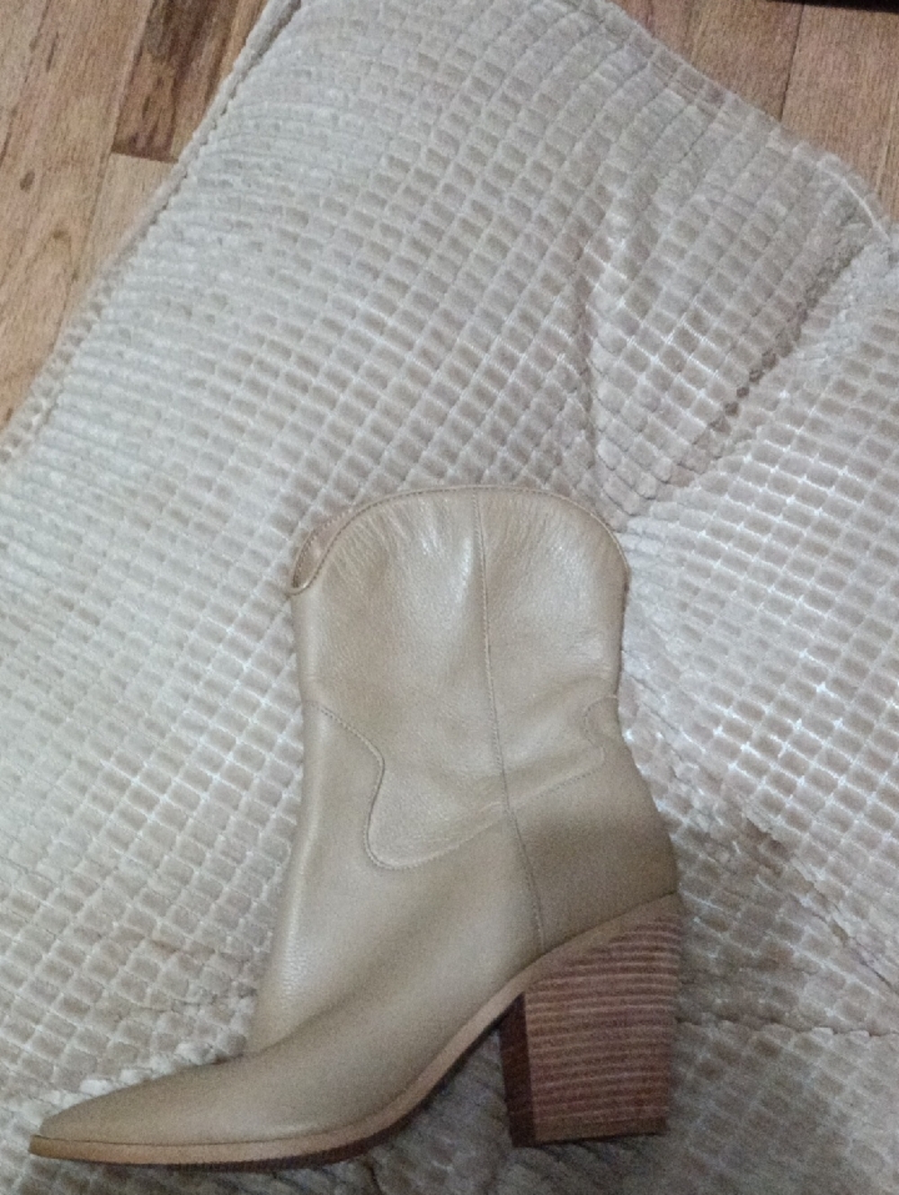 Neutral Tan Mid-Calf Leather Block Heel Boots